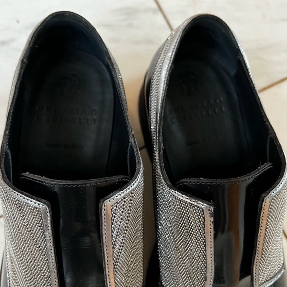 Brunello Cucinelli Patent Black and Chainmail Loafers - Picture 4 of 8